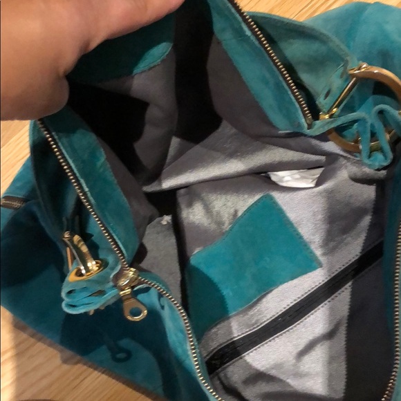 Christopher kon suede teal bag with gold accent - Picture 3 of 5